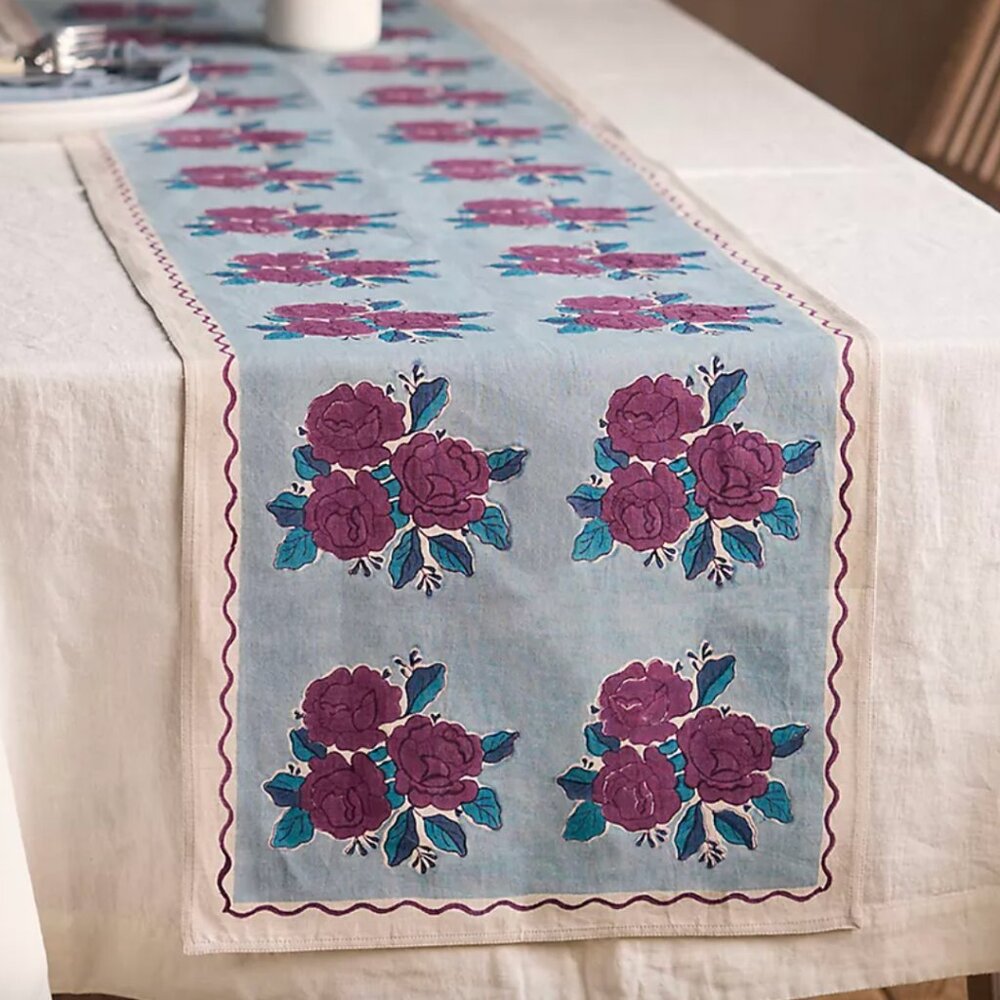 Soil to Studio Sara Block-Printed Linen Table Runner, West Elm, Anthropologie